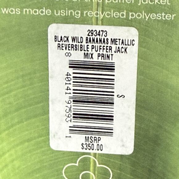 Farm Rio NEW Black Wild Bananas Metallic Reversible Puffer Sz S Jacket 50B $350 - Picture 15 of 16